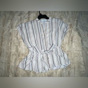 Formal striped blouse. Buttoned up with straps to tie in front. Size Small